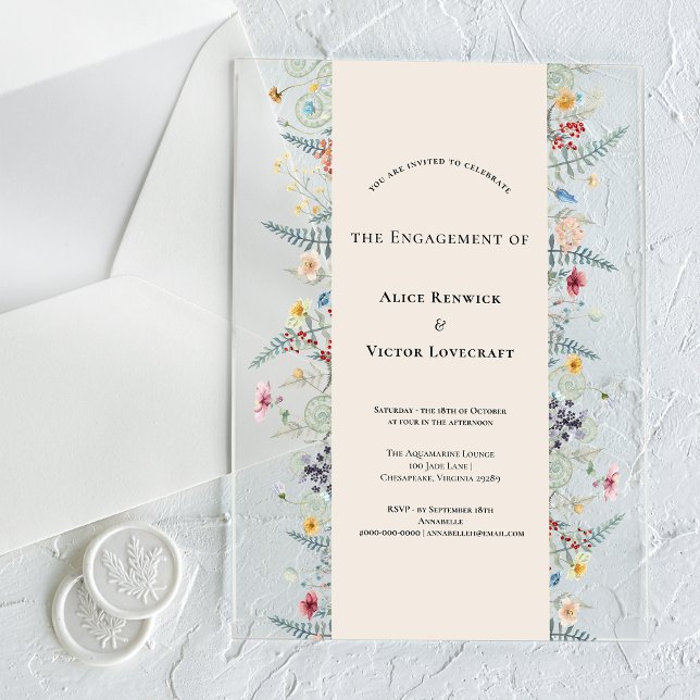 Invitaciones Acrílicas Sencilla Fiesta de Compromiso de Helecho Flor Silv (Subido por el creador)