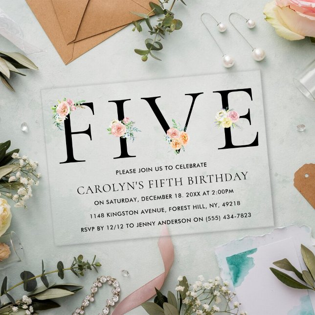 Invitaciones Acrílicas Sencillamente Elegante Floral 55 cumpleaños (Subido por el creador)