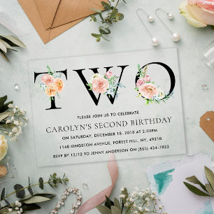 Invitaciones Acrílicas Sencillamente Elegante Floral Dos Fiestas de cumpl