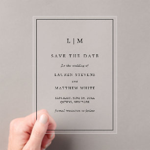 Invitaciones Acrílicas Sencillo Ahorro de Fecha de Boda en Blanco y Negro