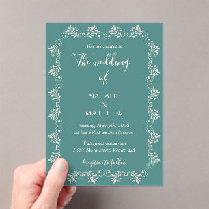 Invitaciones Acrílicas Sencillo Elegante Minimalista Ornamentación Damasc