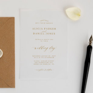 Invitaciones Acrílicas Sencillo elegante minimalista script oro claro bod