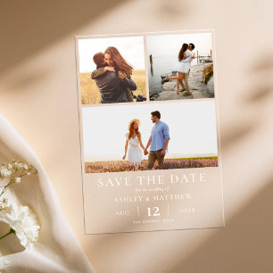 Invitaciones Acrílicas Sencillo Moderno Elegante Foto Guardar la Fecha Bo