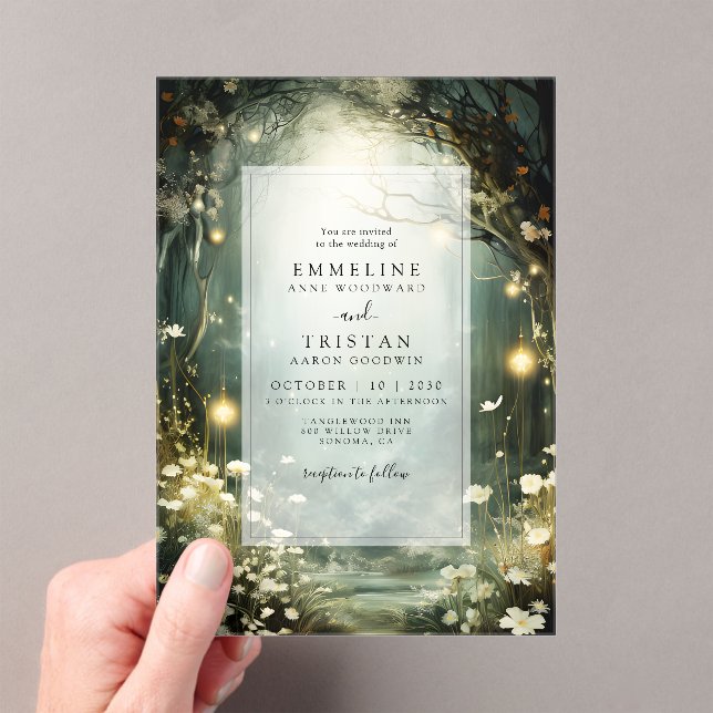 Invitaciones Acrílicas Sendero Boscoso Encantado De Flores Boda Verde (Insitu (portátil))