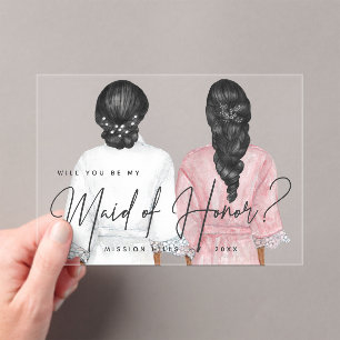 Invitaciones Acrílicas ¿Serás mi dama de honor? Chicas con batas
