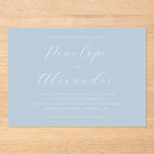 Invitaciones Acrílicas Serene Blue Minimalist Wedding Invitation (Anverso)