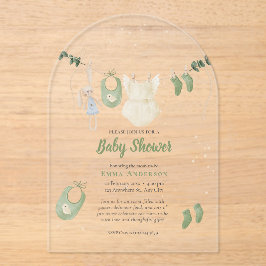 Invitaciones Acrílicas Sexo Boho Sexo Neutral Vintage Bebé Rústico Ducha