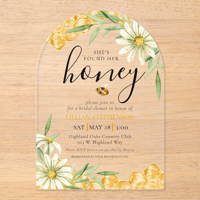 Invitaciones Acrílicas She Found Her Honey Bee Themed Daisy Bridal Shower (Anverso)