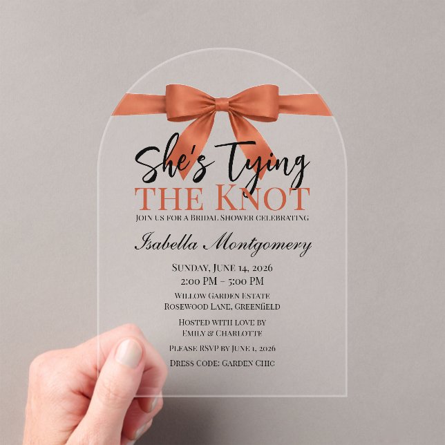 Invitaciones Acrílicas She’s Tying the Knot Theme Terracotta Bow (Insitu (portátil))