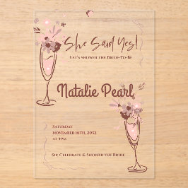 Invitaciones Acrílicas She Said Yes Bride To Be Floral Bridal Shower