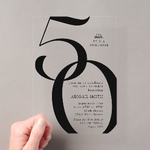 Invitaciones Acrílicas Shh es una fiesta sorpresa de cumpleaños número 50