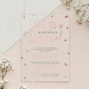 Invitaciones Acrílicas Shhh... Cumpleaños Sorpresa Confeti de Lámina de O
