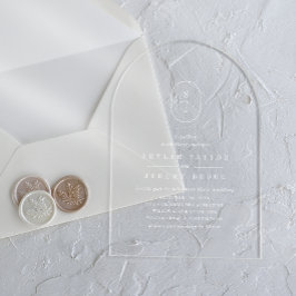 Invitaciones Acrílicas SHYLAH Monograma Boho Blanco Boda único moderno