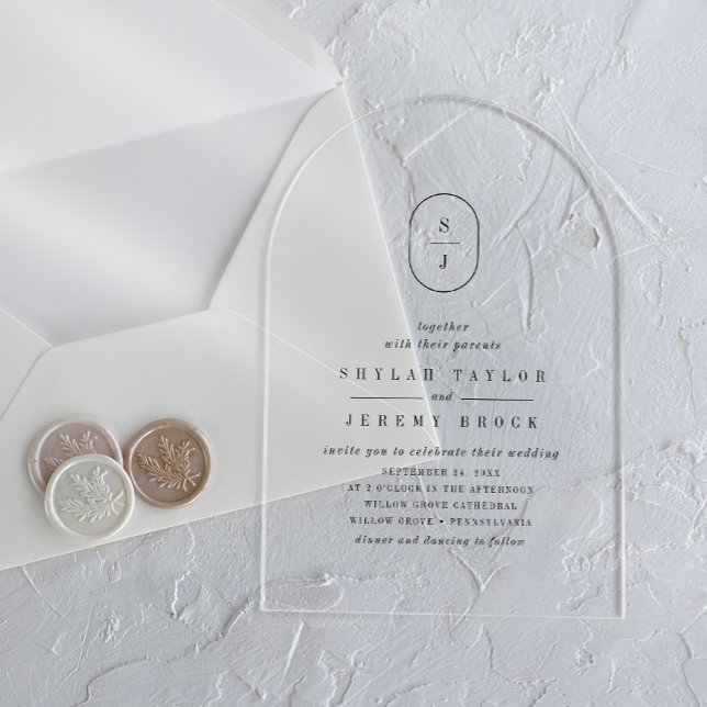 Invitaciones Acrílicas SHYLAH Monograma simple Boho moderno Boda único (SHYLAH Monogram Simple Boho Modern Unique Wedding Acrylic Invitations)