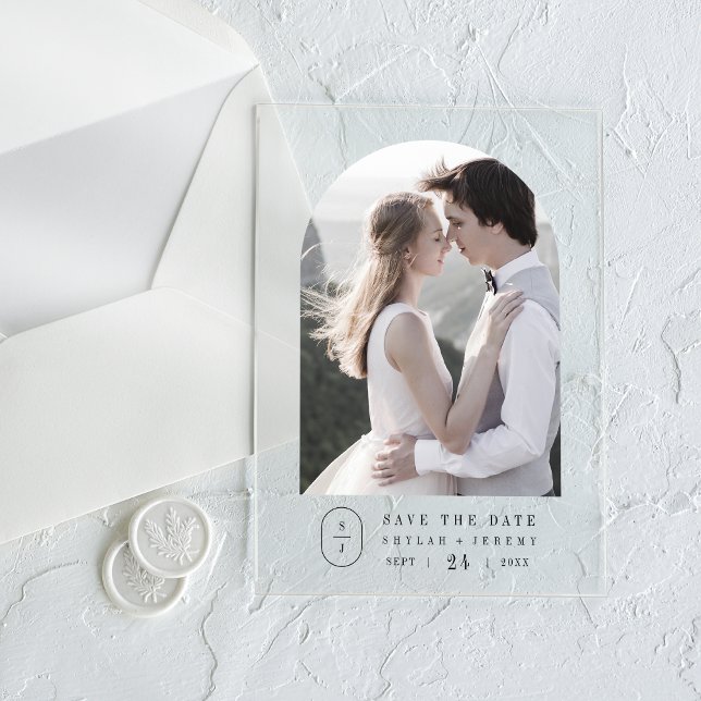 Invitaciones Acrílicas SHYLAH Simple Boho Monograma Boda Guardar La Fecha (SHYLAH Simple Boho Monogram Wedding Save The Date Acrylic Invitations)