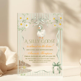 Invitaciones Acrílicas Silly Goose Sage Green Gender Neutral Baby Shower