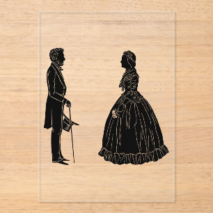 Invitaciones Acrílicas silueta de abraham lincoln mary todd lincoln