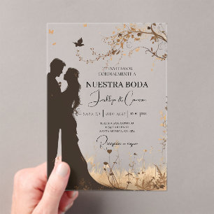 Invitaciones Acrílicas Silueta de amistad y novia