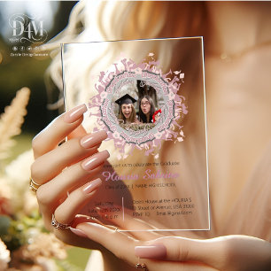 Invitaciones Acrílicas Silueta de graduada femenina rosa moderna con bord