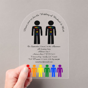 Invitaciones Acrílicas Silueta de homosexual LGBTQ y Personalizado de arc