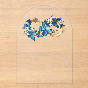 Invitaciones Acrílicas Símbolo infinito de mariposas Morpho azules