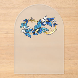 Invitaciones Acrílicas Símbolo infinito de mariposas Morpho azules
