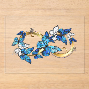 Invitaciones Acrílicas Símbolo infinito de mariposas Morpho azules
