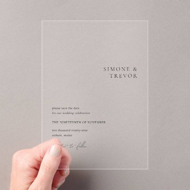 Invitaciones Acrílicas Simone Minimal Modern Wedding Save the Date (Insitu (portátil))