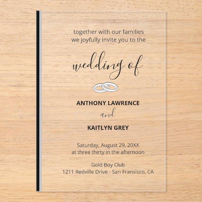 Invitaciones Acrílicas Simple Black and White Formal Wedding - Custom (Anverso)
