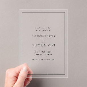 Invitaciones Acrílicas Simple Boda Elegante Blanco y Negro Guardar la Fec