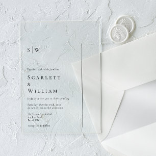 Invitaciones Acrílicas Simple Boda Minimalista Moderna con Monograma