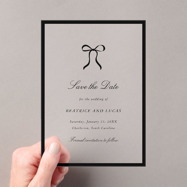 Invitaciones Acrílicas Simple Bow Clásico Ahorra la Fecha Boda (Insitu (portátil))