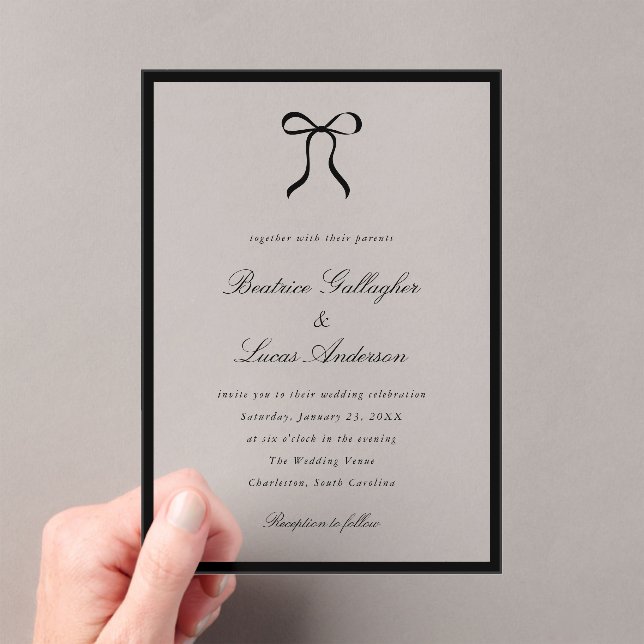 Invitaciones Acrílicas Simple Bow Classic Wedding (Insitu (portátil))