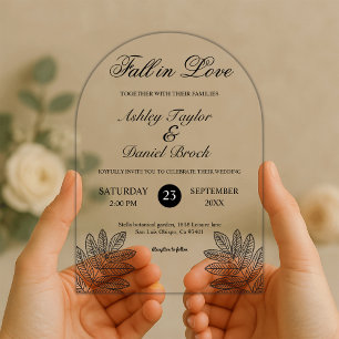 Invitaciones Acrílicas Simple caída rusa negra y blanca en Boda de amor