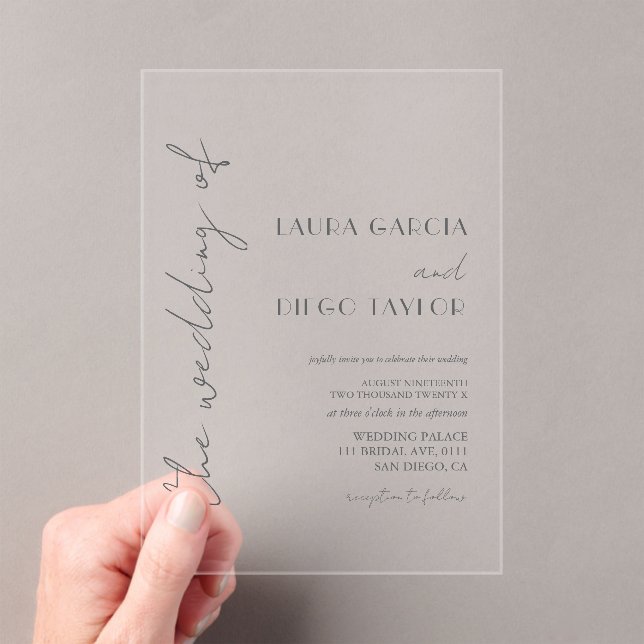 Invitaciones Acrílicas Simple Calligraphy Wedding (Insitu (portátil))