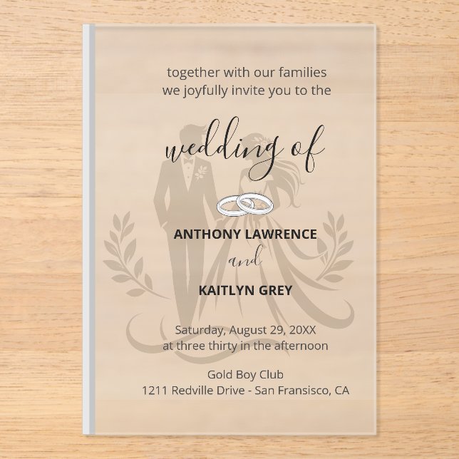 Invitaciones Acrílicas Simple Classic Wedding Invitation – Customizable (Anverso)