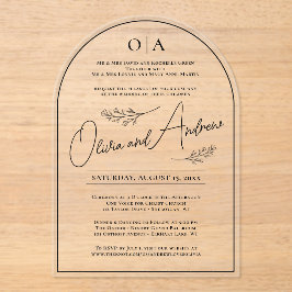 Invitaciones Acrílicas Simple Elegant Black Botanical Floral Arch Wedding