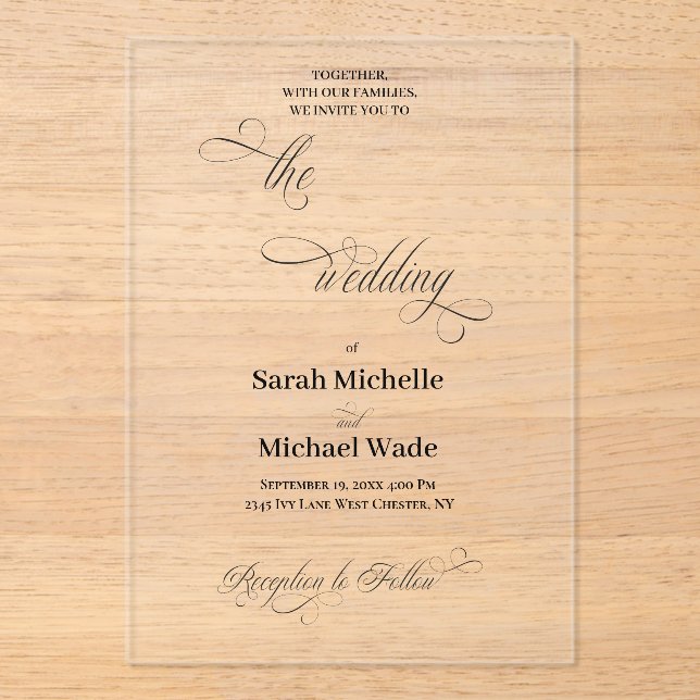 Invitaciones Acrílicas Simple Elegant Calligraphy Script Wedding (Anverso)