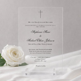 Invitaciones Acrílicas Simple Elegant Minimalist Cross Church Wedding
