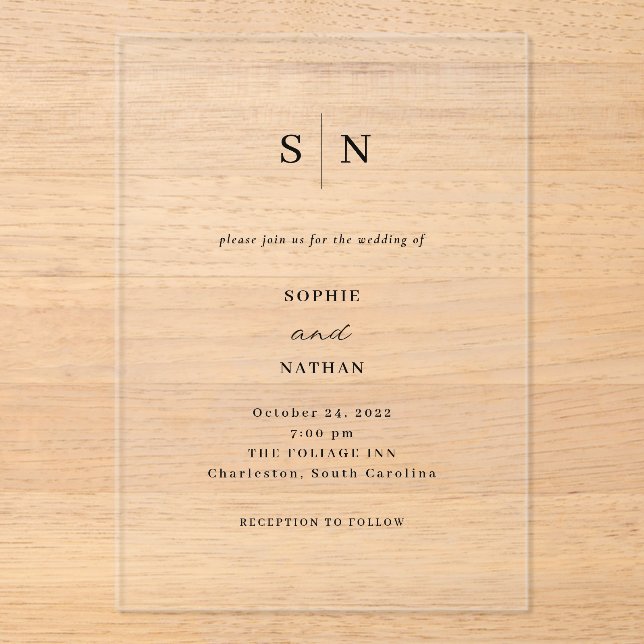 Invitaciones Acrílicas Simple Elegant Minimalist wedding  (Anverso)