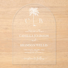 Invitaciones Acrílicas Simple Elegant Tropical Palm Monograms Wedding