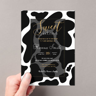 Invitaciones Acrílicas Simple estampado animal de manchas grandes de vaca
