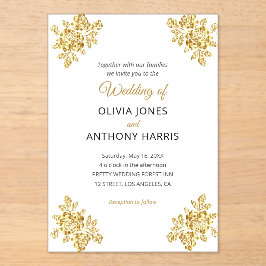 Invitaciones Acrílicas Simple Gold Roses Elegant Modern Floral Wedding 