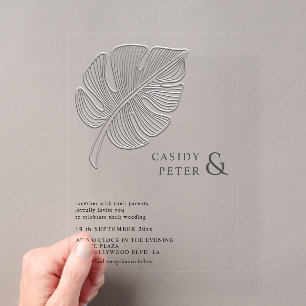 Invitaciones Acrílicas Simple hoja tropical de monstera estampada suave