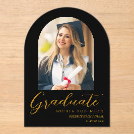 Invitaciones Acrílicas Simple Moderno Arco Foto Oro Script Graduación