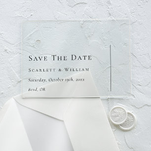 Invitaciones Acrílicas Simple Moderno Minimalista Boda Plana Guardar la F