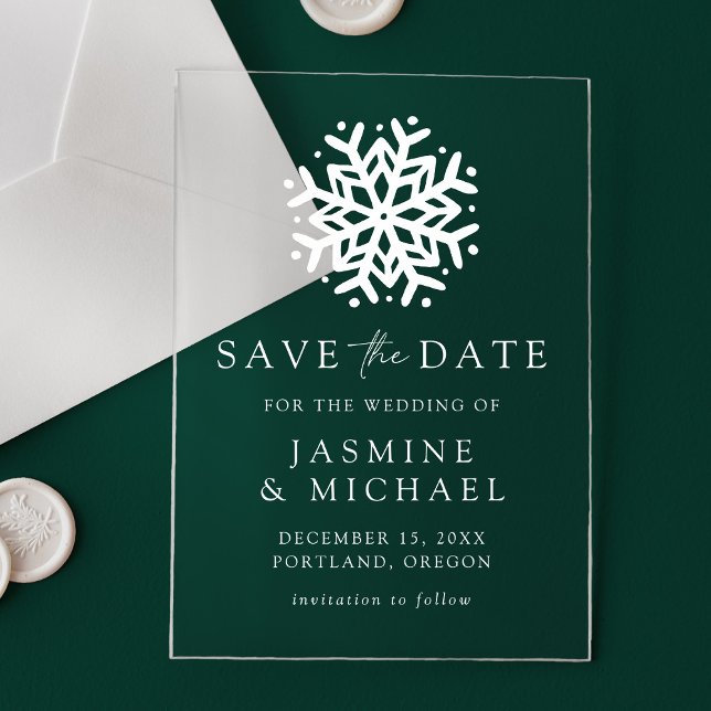 Invitaciones Acrílicas Simple Save the Date Boda Copo de Nieve (Subido por el creador)