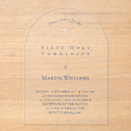 Invitaciones Acrílicas simple tinta azul pura primera comunión sagrada