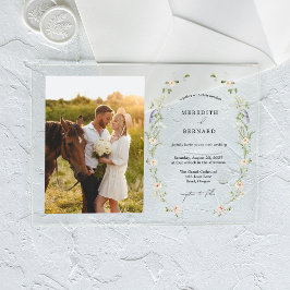 Invitaciones Acrílicas Simple Vintage Wildflower Boda Foto Horizontal