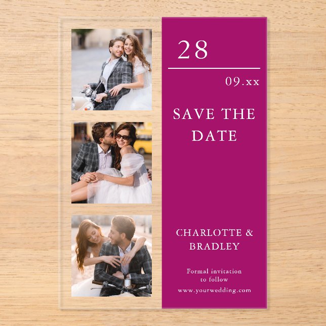 Invitaciones Acrílicas Simple Wedding Save The Date Photo Picture (Anverso)
